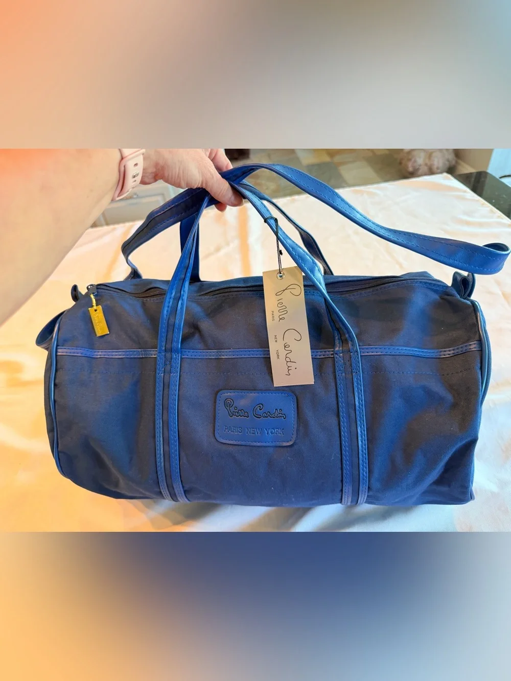 Vintage 1970s RARE NWT Pierre Cardin Blue Canvas Round Tote Duffle Bag
